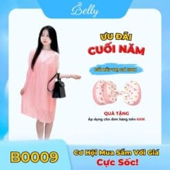 Váy Bầu Cổ Tròn Nữ Tính Belly Màu Hồng Cánh Sen