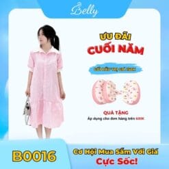 Đầm Bầu Belly Tay Bồng Hoạ Tiết Nơ Nhỏ Thoáng Mát