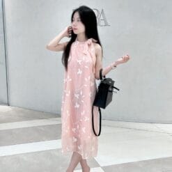 Đầm maxi có yếm buộc nơ